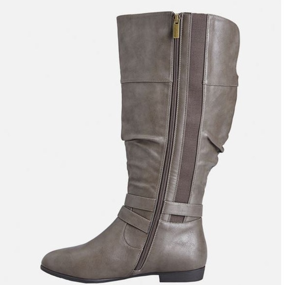 Cole Ruched Taupe Grey Extended Calf Boots - 8W - Picture 2 of 4